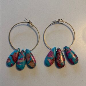 Anthropologie Vibrant Blue and Pink Teardrop Earrings